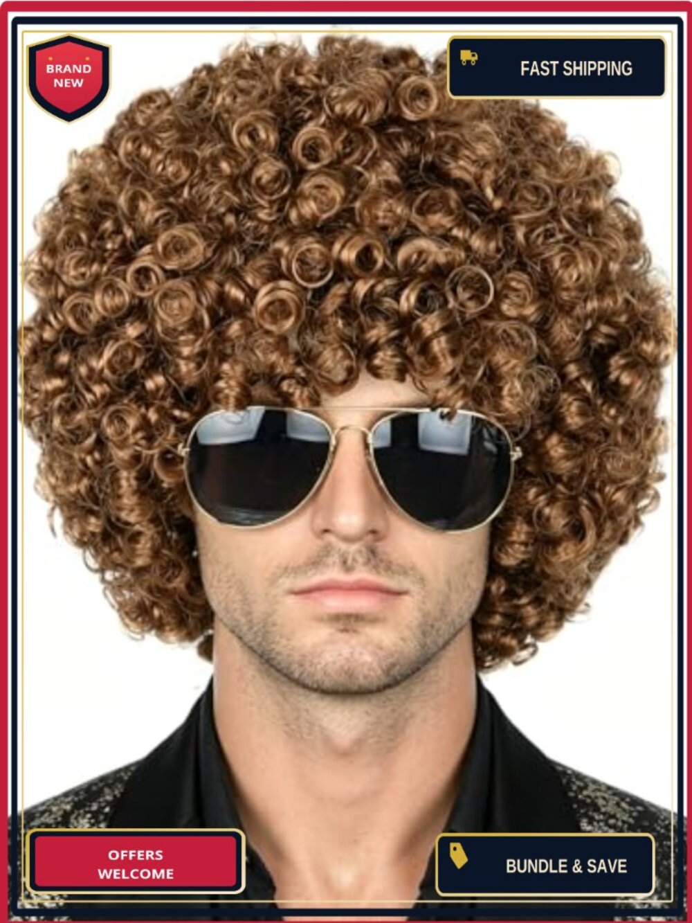 Synthetic Fiber Afro Wig Short Curly Halloween Disco Rock Hippie Costume